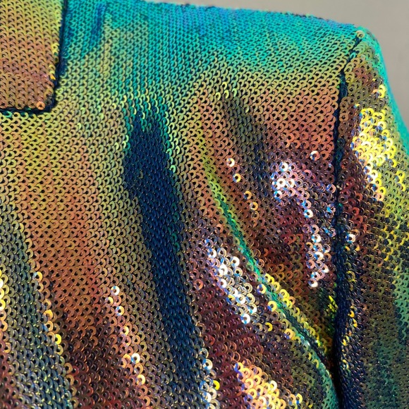 BLANKNYC Iridescent Sequin Blazer Size XS Blue Green Jacket Open Front Formal - Picture 3 of 12
